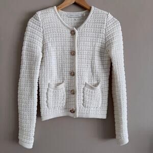 Bishop + Young Bristol Knit Gold Button Cardigan Sweater Ivory Size Small